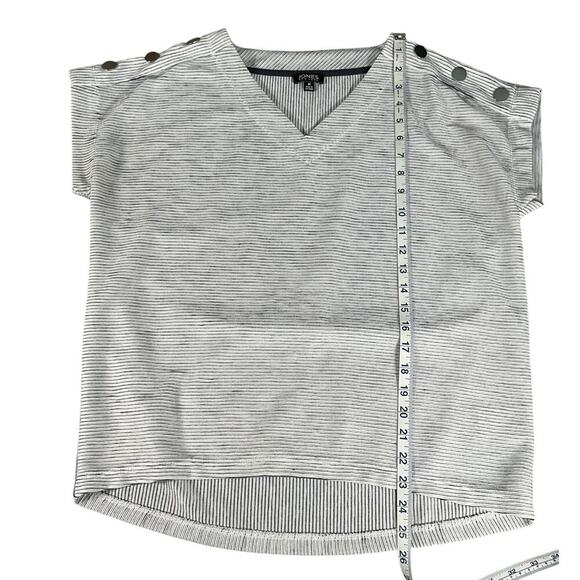 JONES NEW YORK Signature Stripped Blue White Sleeveless Top Silver Button Medium - Picture 7 of 9